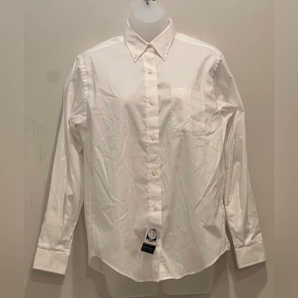 Van Heusen For Her White Button-Down Dress Shirt Size Small (4–6) Long Sleeve